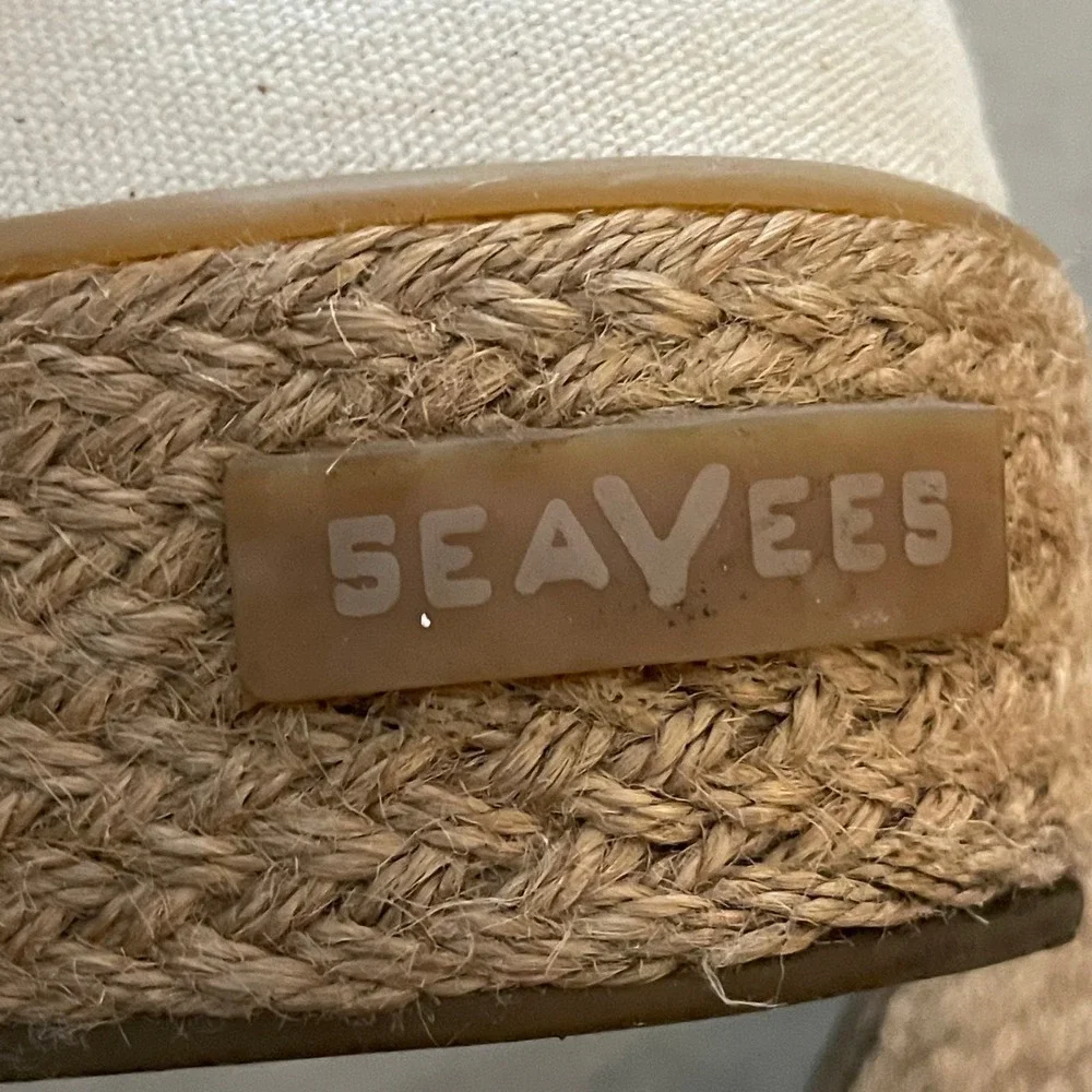 SeaVees Oceanside Espadrille Slip On Cream Canvas Platform Sneakers Size 6
